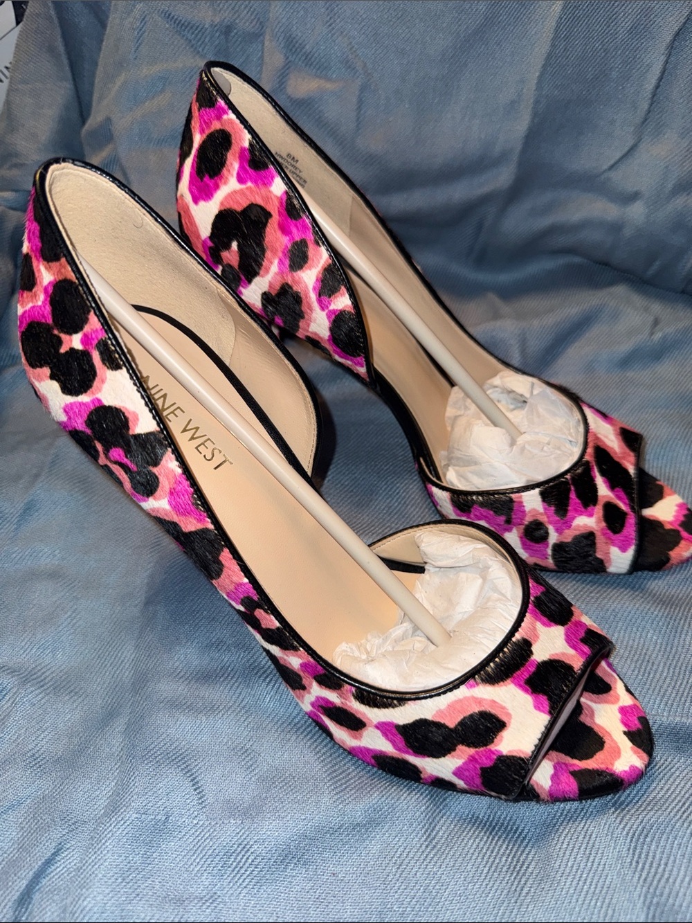 Nine West Pink and Black Leopard Print Peep-Toe Heels